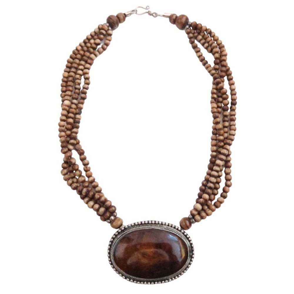 vtg 80s ELEGANTE beaded necklace w Stone pendant